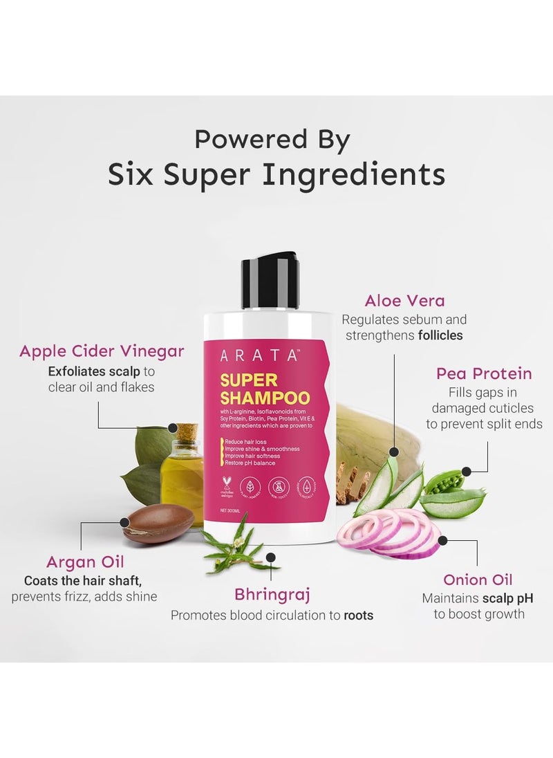 6-in-1 Super Shampoo | Prevents Hair loss | Restores pH Balance | Boosts Hair Thickness | Reduces Breakage | Fights Microbial Infections | Adds Shine | Shampoo For Women & Men | 300 ml