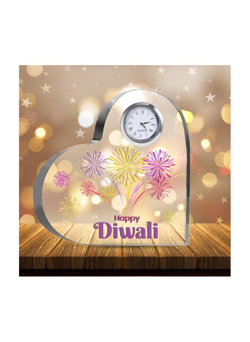 Diwali Special Heart-Shaped Crystal Clock Gift-Thoughtful Presents For Diwali Gifts For Your Friends And Family