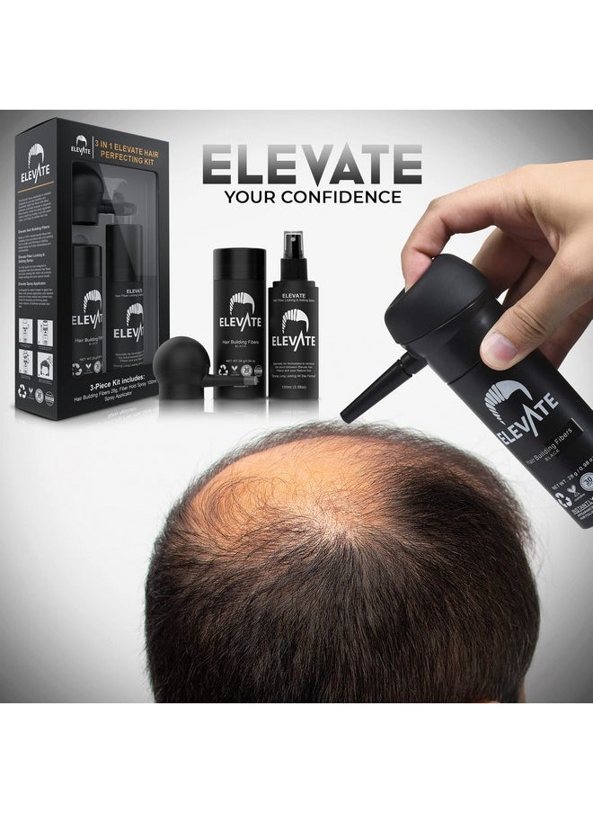 Hair Perfecting 3-In-1 Kit Set Includes Natural Hair Thickening Fibers & Spray Applicator Pump Nozzle & Locking Setting Hold Hair Spray | Instantly Conceal Balding Hair Thinning Areas (Black)