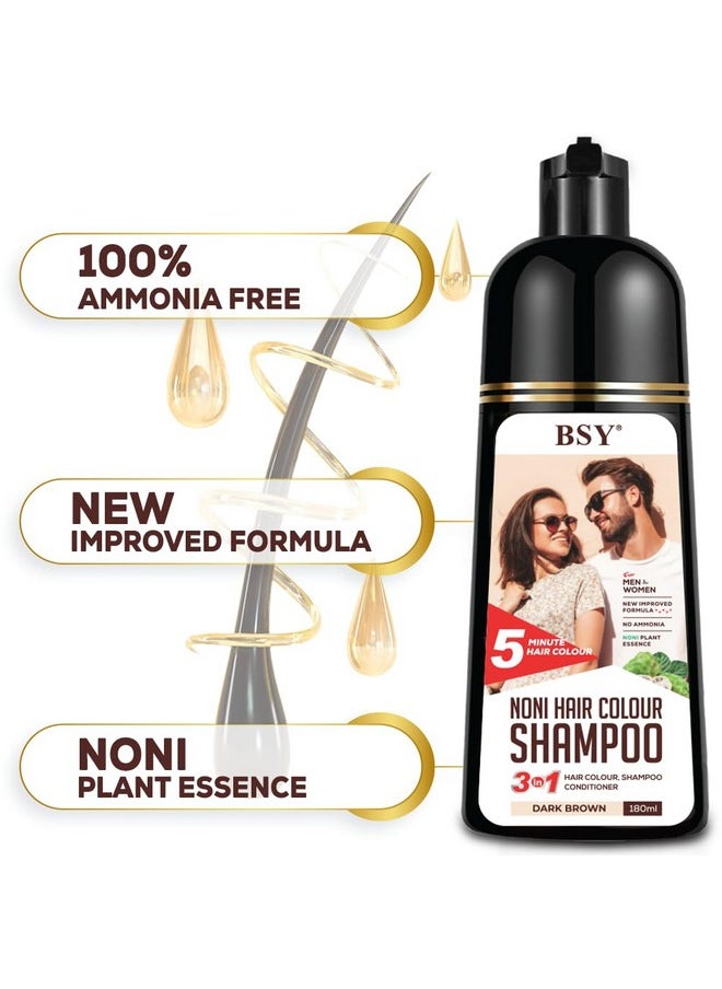 Noni Dark Brown Hair Colour Shampoo -180 Ml - Pump Pack | No Ammonia | 3 In 1 - Hair Dye Shampoo, Conditioner For Women | Noni Fruit Hair Dye For Men | 5 Minutes Hair Color