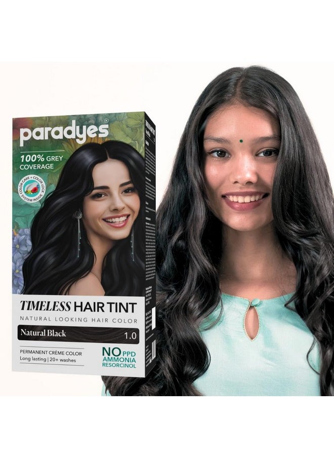 Natural Black Timeless Hair Tint, Permanent Crème Hair Colour For Natural-Looking Results, Complete Grey Coverage, Long-Lasting Formula Free From Ppd, Ammonia, & Resorcinol, 1.0 Natural Black