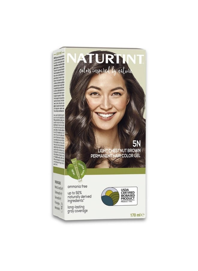 Permanent Hair Colour Light Brown 5N | 92% Natural Ingredient | 100% Grey Coverage Long Lasting Hair Colour | Usda Certified | Ammonia Free Vegan Hair Color Gel-5N Light Chestnut Brown 170Ml