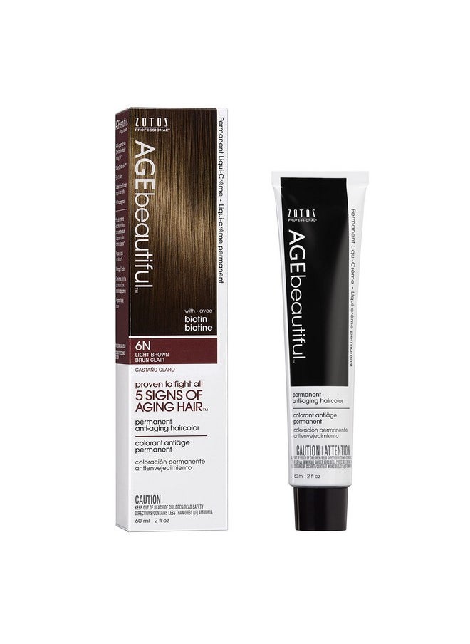 Permanent Hair Color Dye Liqui Creme | 100% Gray Coverage | Anti-Aging Haircolor | Biotin For Thicker, Fuller Hair | Professional Salon Coloring | 6N Light Brown