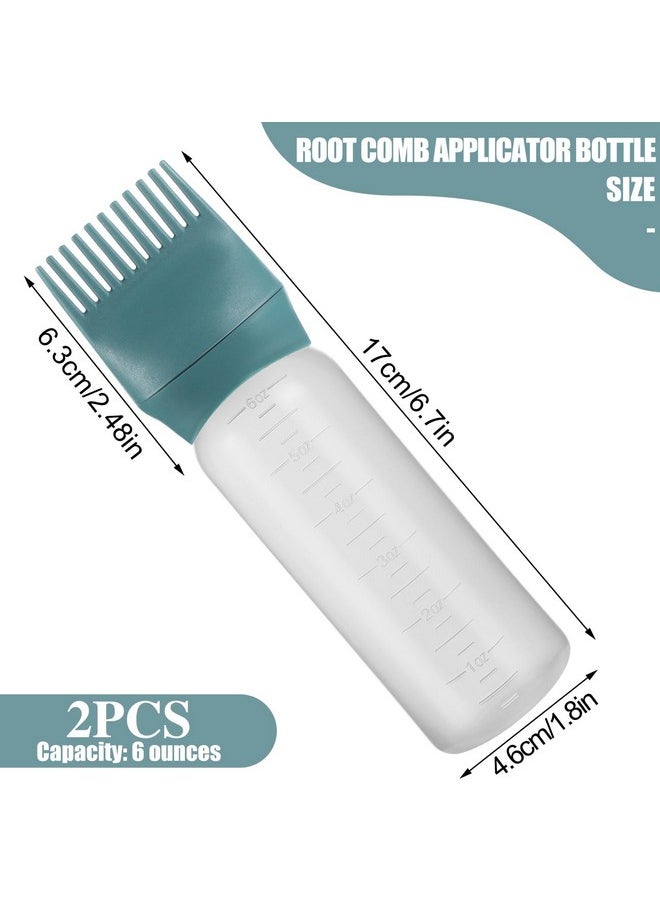 Hair Oil Applicator Bottle 6 Ounce, 2 Pack Root Comb Applicator Bottle Hair Dye Bottle Oiling Applicator Brush With Graduated Scale, Dark Blue