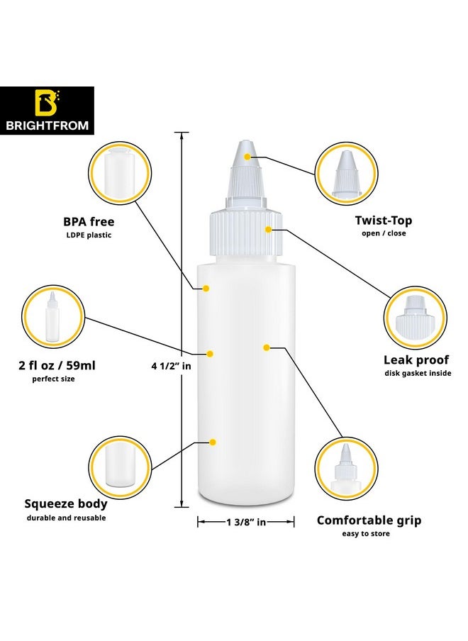 Twist Top Applicator Bottles, Squeeze 2 Oz Empty Plastic Bottles, Refillable, Open/Close Nozzle - Multi Purpose (Pack Of 3)