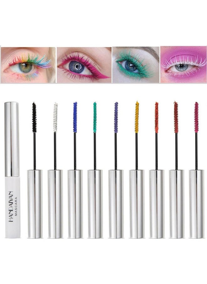 9 Colors Colored Mascara Set For Eyelashes, Red Pink Purple Blue White Black Colorful Waterproof Charming Long Lasting Voluminous Mascara Eye Makeup Halloween Christmas Gifts For Women