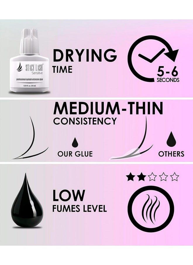 Eyelash Extension Glue Stacy Lash 0.34Fl.Oz/10Ml / 5-6 Sec Drying Time/Retention - 4-5 Weeks/Black Adhesive/Professional Supplies