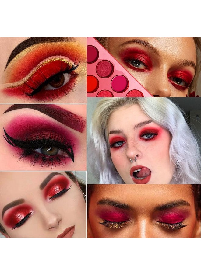 Red Eyeshadow Palette Makeup, Ultra Pigmented And Blending Bright Dark Hot True Red Eye Shade 12 Color, Cruelty Free Velvet Matte Shimmer Warm Fall Sunset Pink Red Eye Shadow Pallet