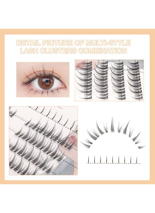 Diy Lash Extension Kit With Single Bottom Eye Lashes Natural Look Manga Individual Lashes C Curl 124 Pcs Eyelash Extension Clusters Cat Eye Anime Lashes Cosplay False Eyelashes/Mix-4