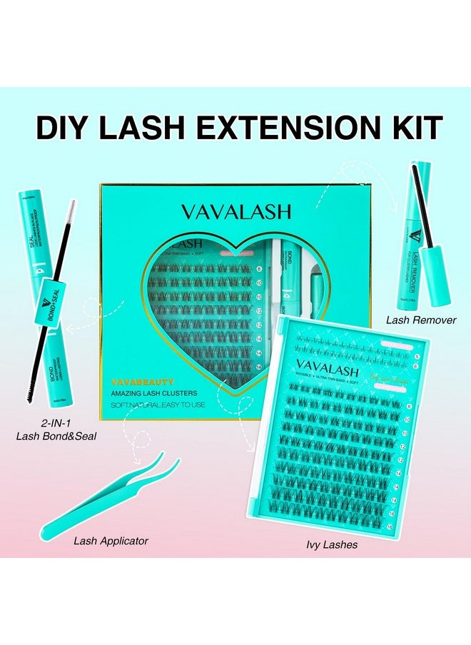 Lash Extension Kit Clear Band Natural Cluster Lashes With Bottom Lash Clusters 5-16Mm Individual Lashes Wispy False Lashes With Lash Bond And Seal,Lash Tweezer Diy At Home(Ivy,Kit)