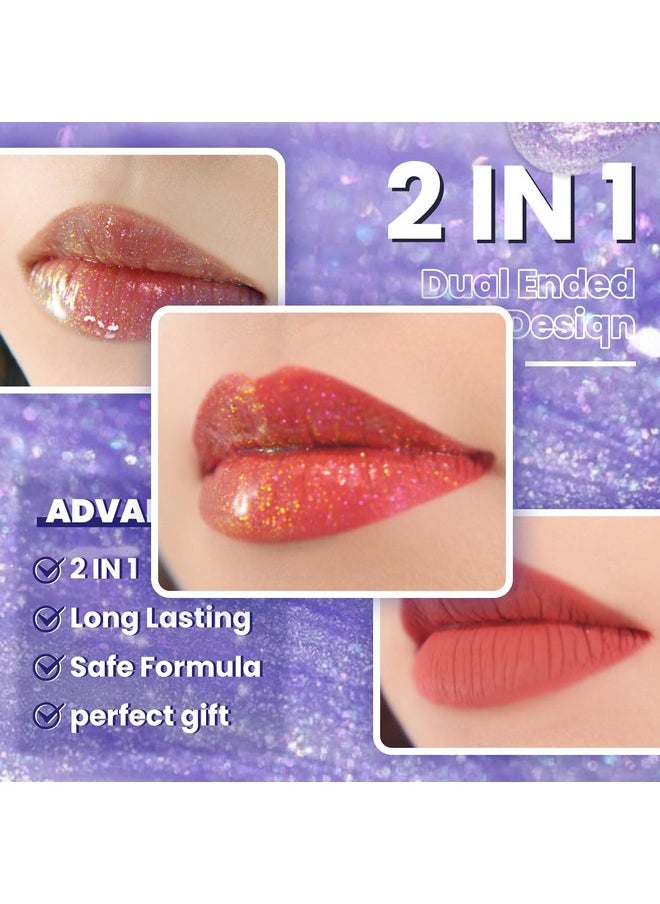 Multichrome Double Head Non-Stick Lip Gloss, Metallic Colourful Lip Glaze, Anti-Transfer, Long Lasting Waterproof Liquid Lipstick Makeup (#08)