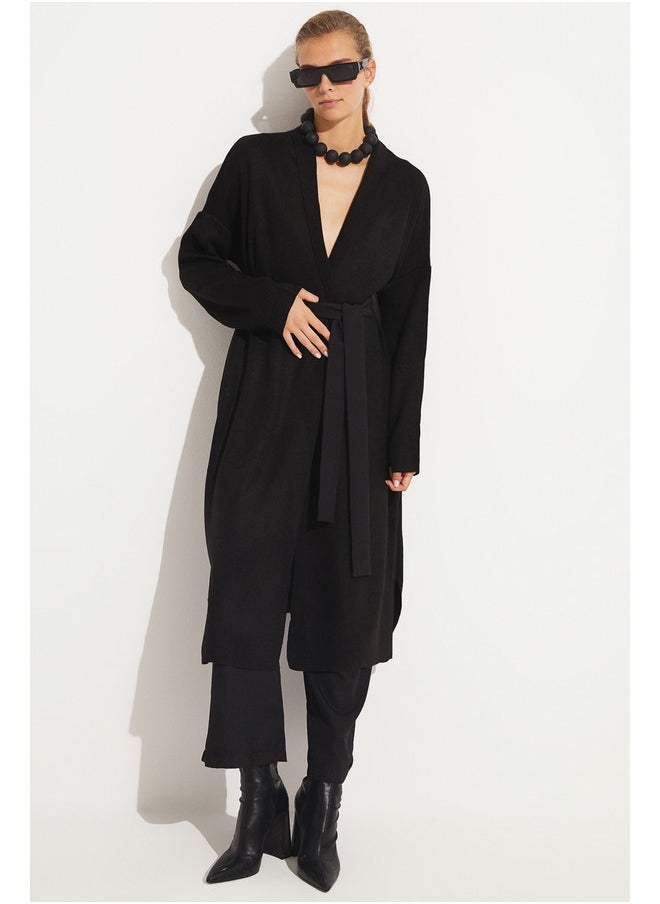 June Exclusive Long Knitwear Cardigan Black