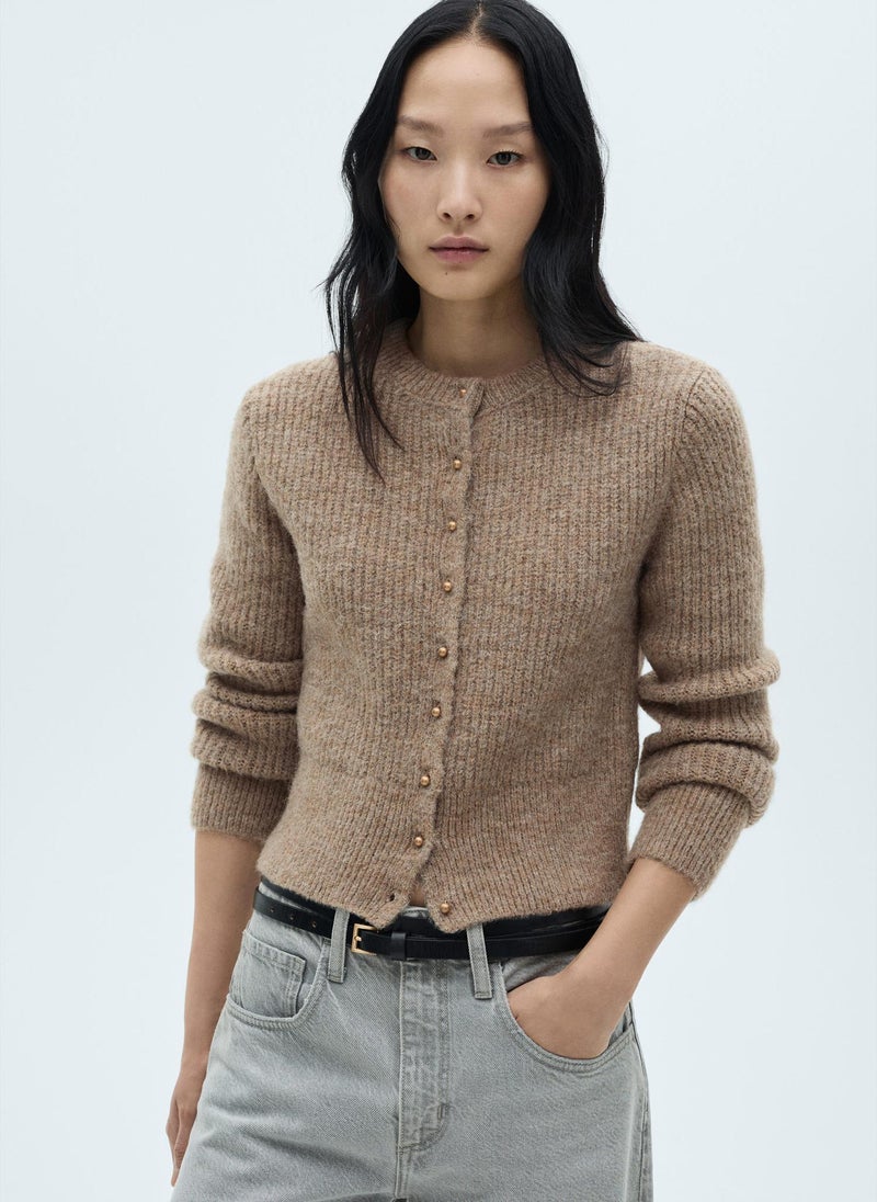 Jewel Button Crew Neck Cardigan