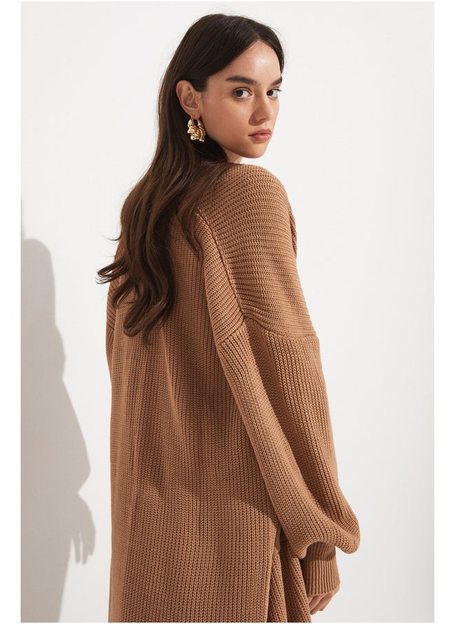 June Balloon Sleeve Long Knitwear Cardigan Tan