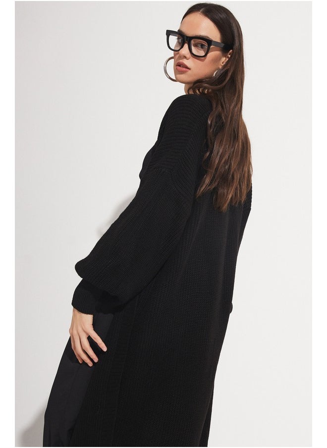 June Balloon Sleeve Long Knitwear Cardigan Black