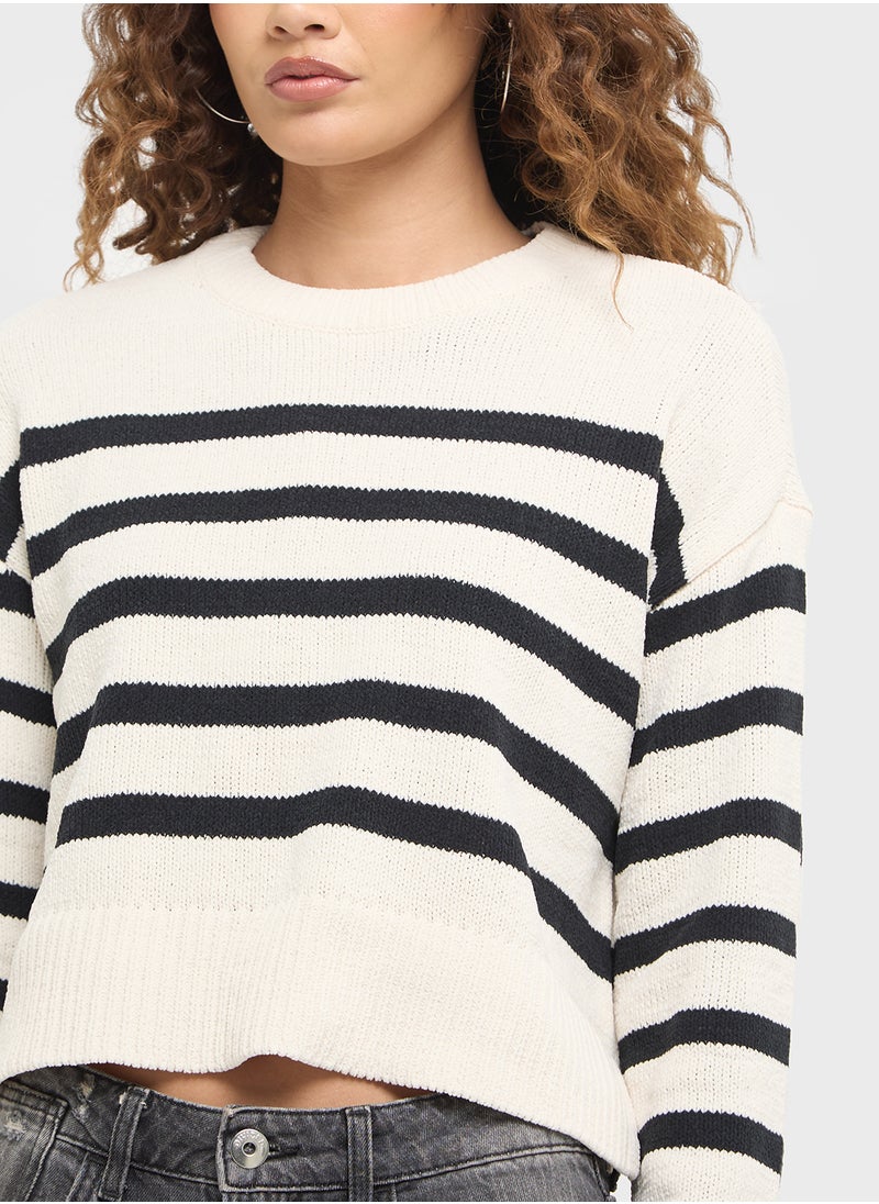 Crew Neck Striped Cardigan