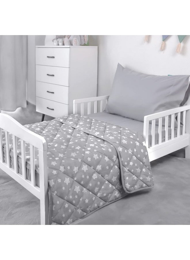 Baby Blanket For Boys And Girls, Soft Cozy Blankets For Kids, Toddler Comforter Quilted With Grey Star Print, Ultra Soft And Comfortable Baby Comforter Down Alternative Crib Comforter, 39X47 Inches
