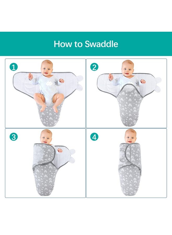 Baby Swaddles 0-3 Months For Boy Girls, Warm Quilted Baby Swaddle, Newborn Swaddle, Adjustable Swaddle Blanket, Lovely Grey Hearts, 1 Pack