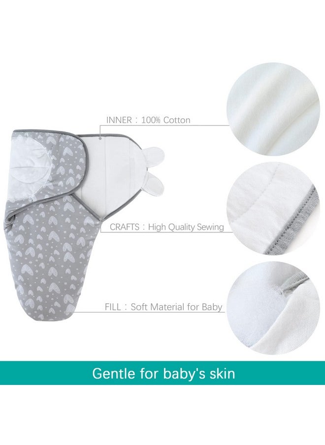 Baby Swaddles 0-3 Months For Boy Girls, Warm Quilted Baby Swaddle, Newborn Swaddle, Adjustable Swaddle Blanket, Lovely Grey Hearts, 1 Pack