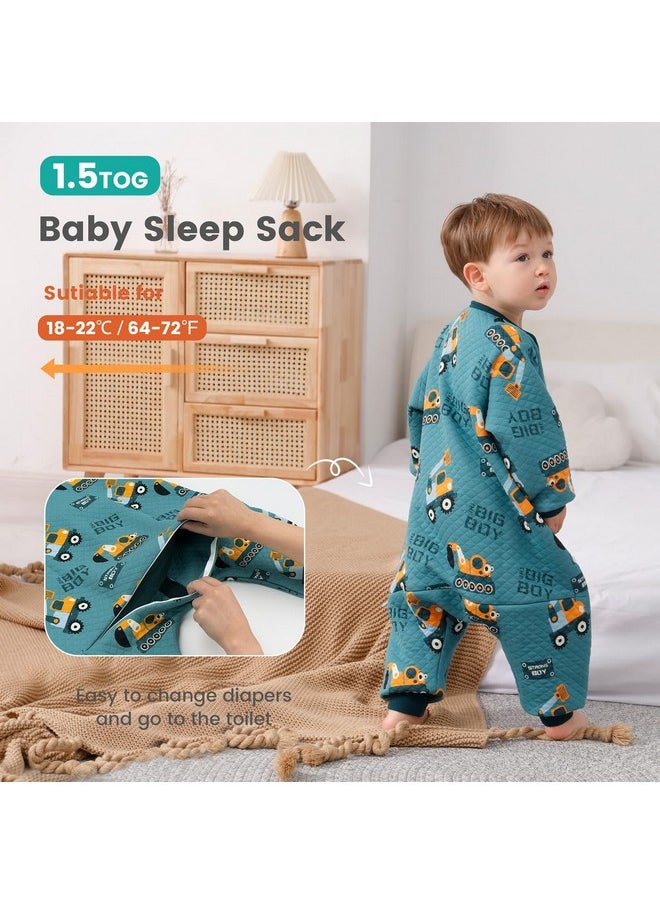 Toddler Sleep Sack With Feet, 1.5 Tog Wearable Blanket Toddler, Cotton Long Sleeves Sleep Sack 3-4T, Excavator