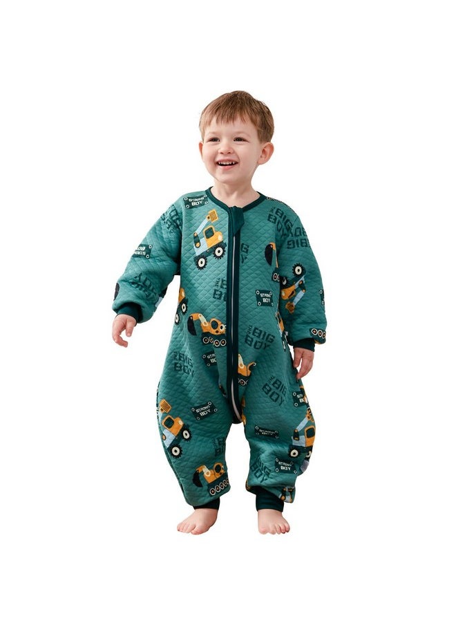 Toddler Sleep Sack With Feet, 1.5 Tog Wearable Blanket Toddler, Cotton Long Sleeves Sleep Sack 3-4T, Excavator