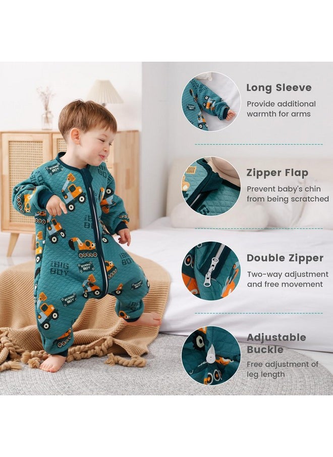 Toddler Sleep Sack With Feet, 1.5 Tog Wearable Blanket Toddler, Cotton Long Sleeves Sleep Sack 3-4T, Excavator