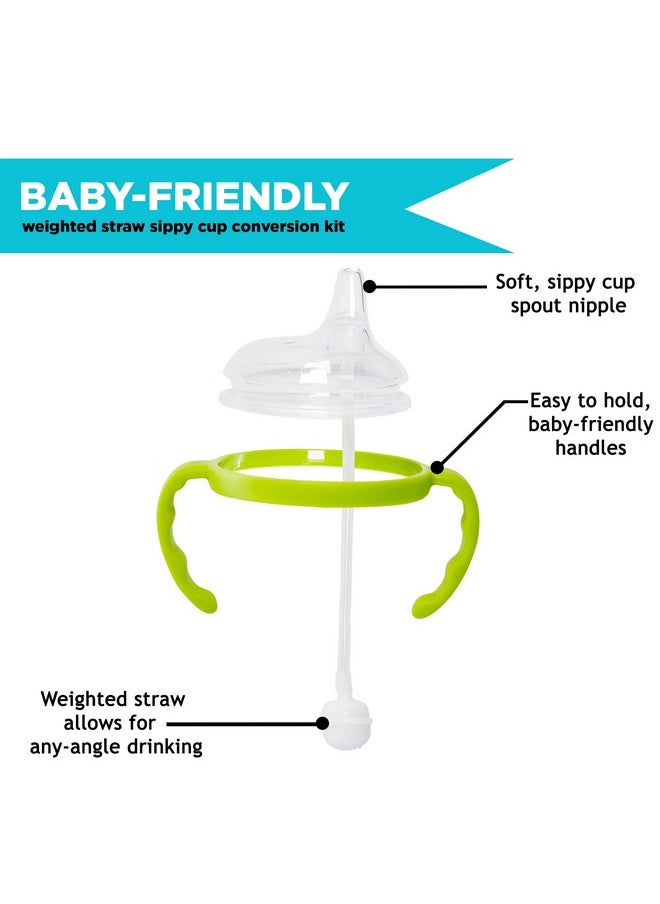 Soft Spout Transition Sippy Cup Kit For Comotomo Baby Bottles | Conversion Kit Fits 5 Ounce And 8 Ounce Bottles | Sippy Cup Baby Bottle Nipple With Weighted Straw And Bottle Handles (2 Pack, Green)