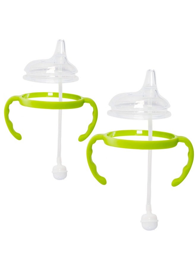 Soft Spout Transition Sippy Cup Kit For Comotomo Baby Bottles | Conversion Kit Fits 5 Ounce And 8 Ounce Bottles | Sippy Cup Baby Bottle Nipple With Weighted Straw And Bottle Handles (2 Pack, Green)