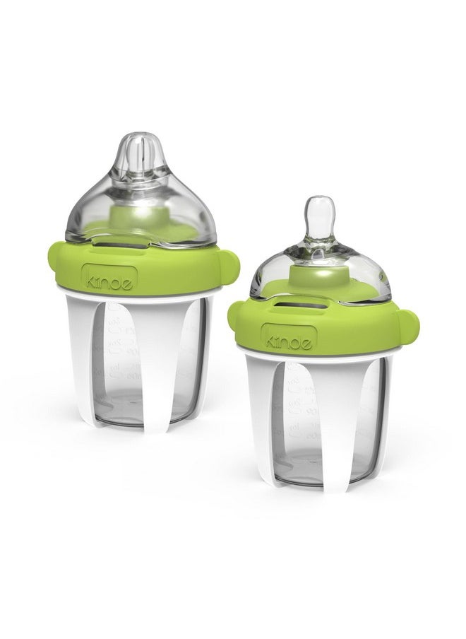 Active Latch Silicone Baby Bottle, Anti Colic, Leak Proof, Easy To Clean, Includes 2 Medium Flow Active Latch Nipples With Covers, 4 Ounce, 2 Count, Green