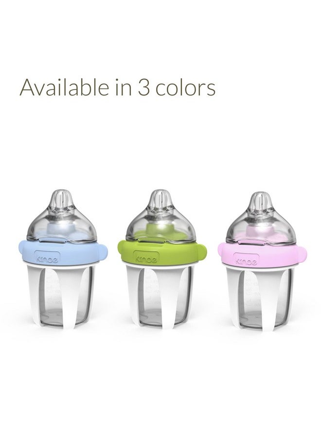 Active Latch Silicone Baby Bottle, Anti Colic, Leak Proof, Easy To Clean, Includes 2 Medium Flow Active Latch Nipples With Covers, 4 Ounce, 2 Count, Green