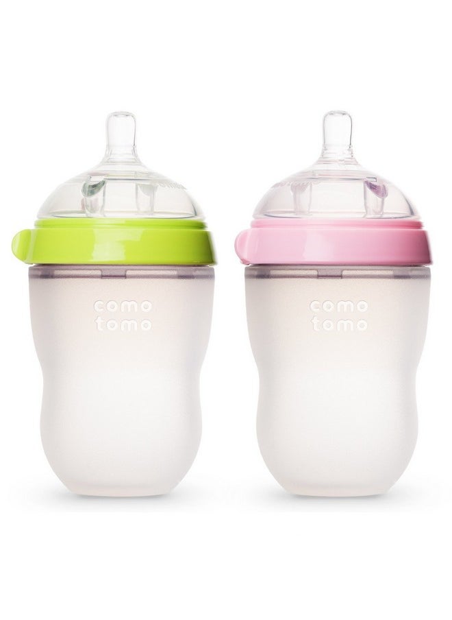 Natural Feel Baby Bottles, Green & Pink, 250Ml (8 Oz)