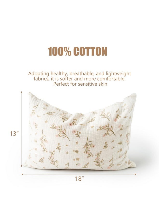 Muslin Toddler Pillowcase For 13X18 Pillow 2 Pack, 100% Cotton Toddler Pillow Case Cover, Soft & Breathable Travel Babay Kids Pillow Covers With Envelope Closure