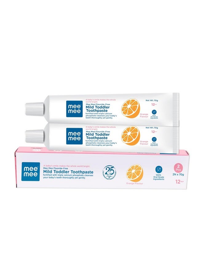 Fluoride-Free Baby Tooth Paste For Kids & Toddlers Fortified With Triple Calcium Phosphate, Cavity Protection, Oral Care, Best For Baby 1 Year +, 70 Gram (Orange, Pack Of 2)