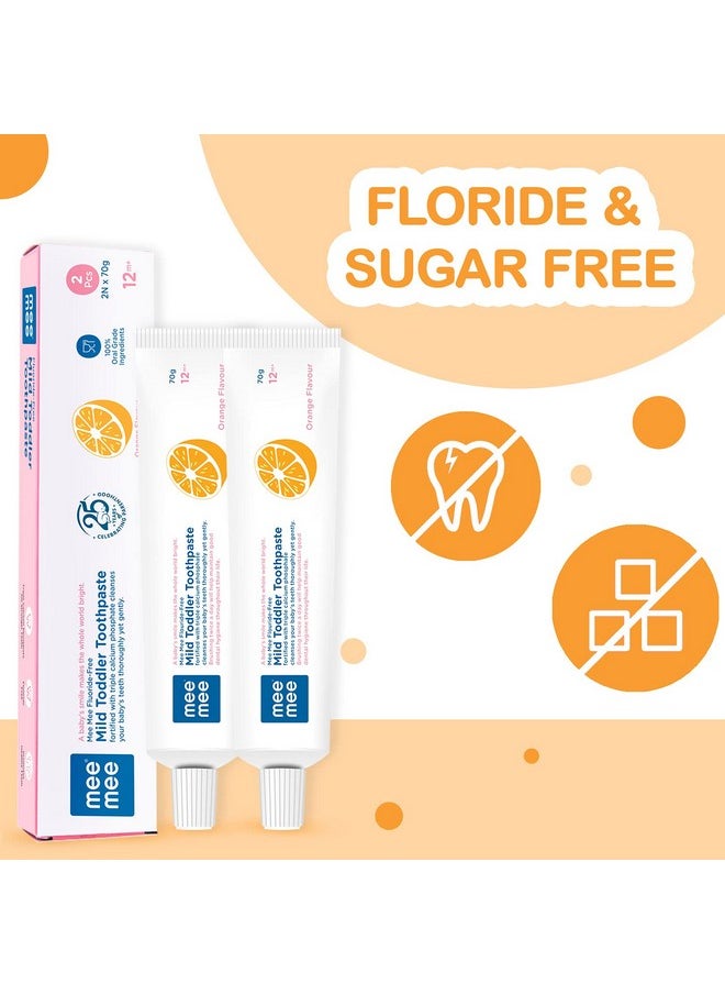 Fluoride-Free Baby Tooth Paste For Kids & Toddlers Fortified With Triple Calcium Phosphate, Cavity Protection, Oral Care, Best For Baby 1 Year +, 70 Gram (Orange, Pack Of 2)