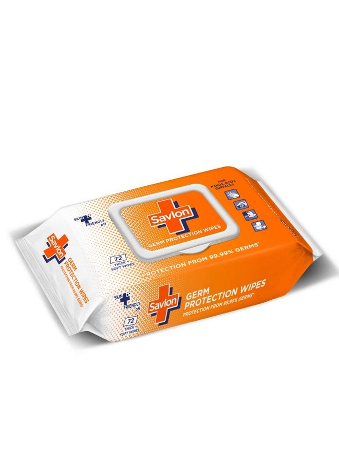 Germ Protection Multipurpose Thick & Soft Wet Wipes With Fliptop Lid - 72 Wipes Multi Purpose, Protection From 99.9% Germs