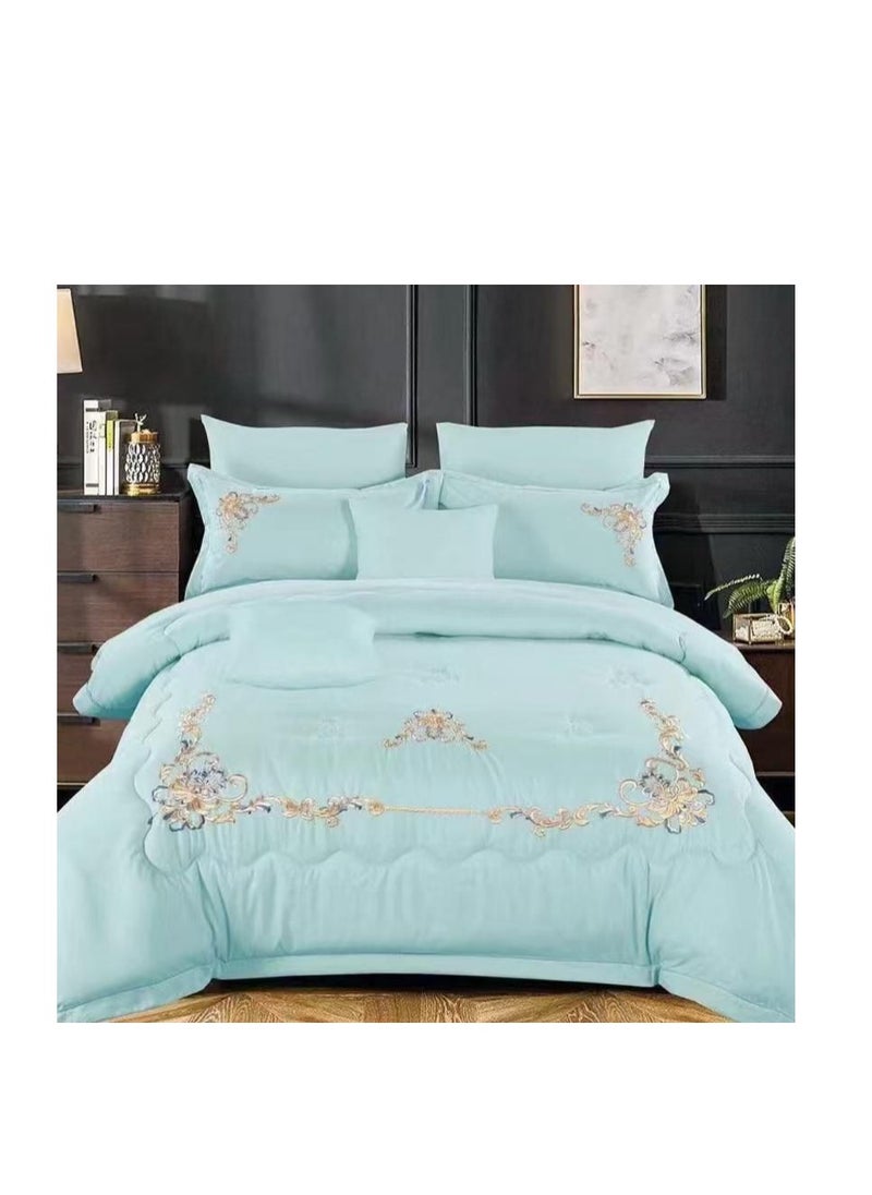 Embroidered King Size Duvet Cover Set - 6-Piece Bedding Collection fitted bedsheet duvet with Zipper Closure
