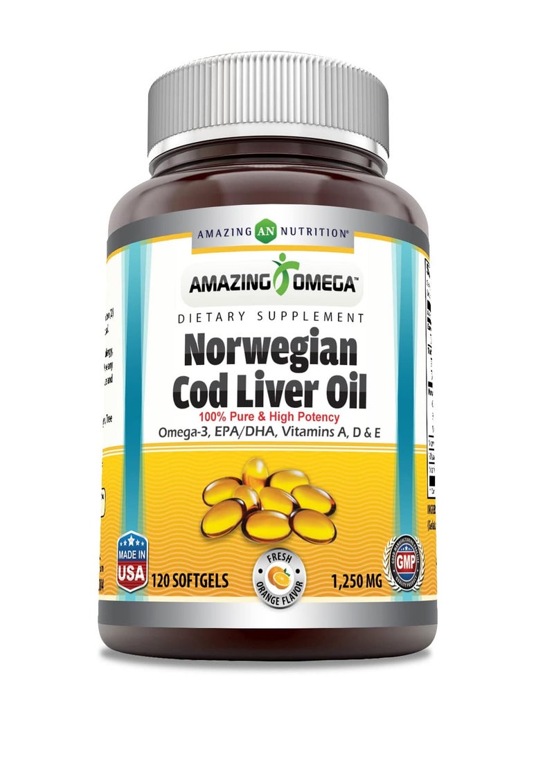 Omega Norwegian Cod Liver Oil Softgels (1250mg,120 Pieces)