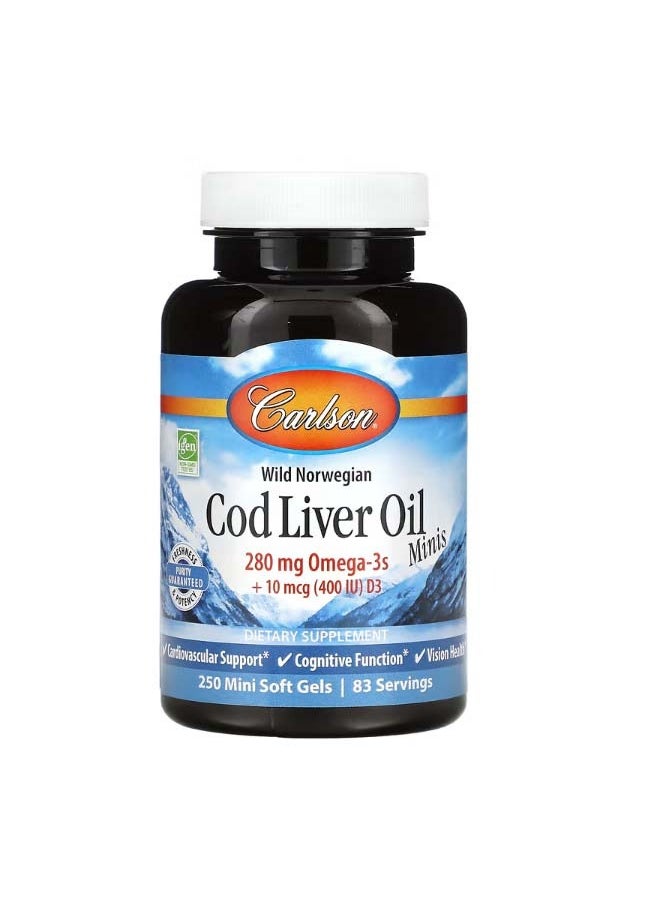 Wild Norwegian Cod Liver Oil Minis 250 Mini Soft Gels