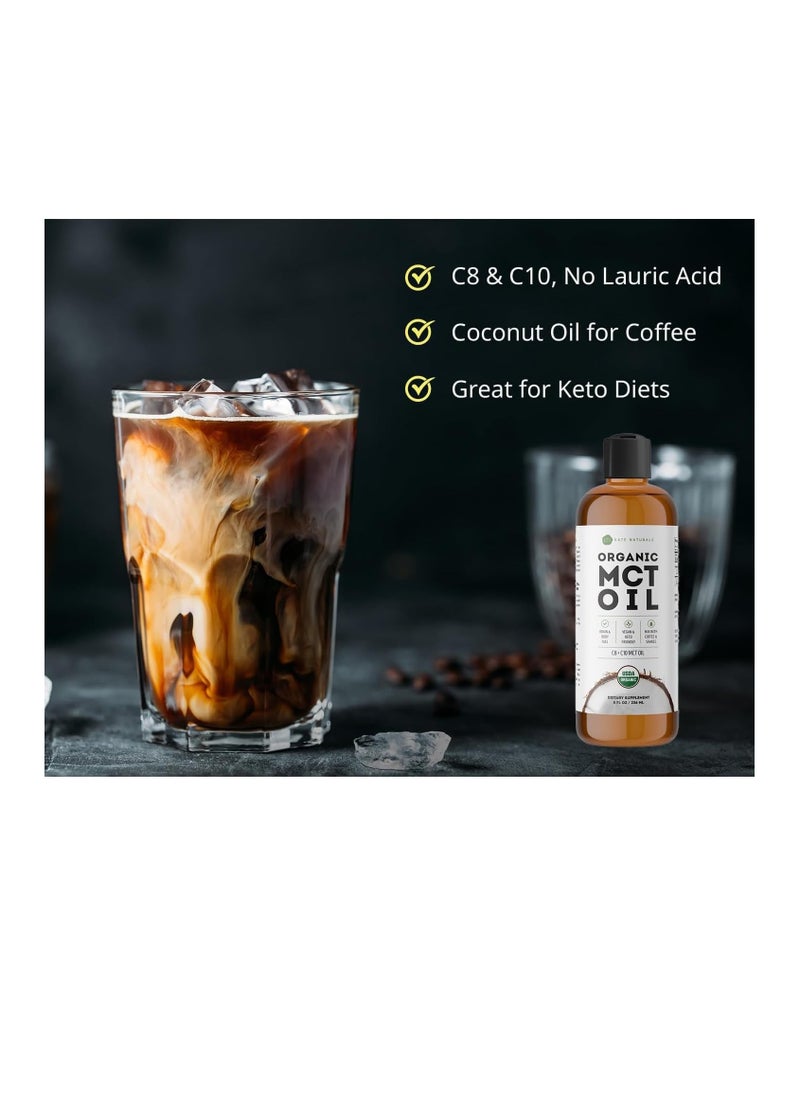 MCT Oil for Coffee & Keto 8oz - USDA Certified Organic MCT Oil Liquid with only C8 & C10. Odorless & No Aftertaste