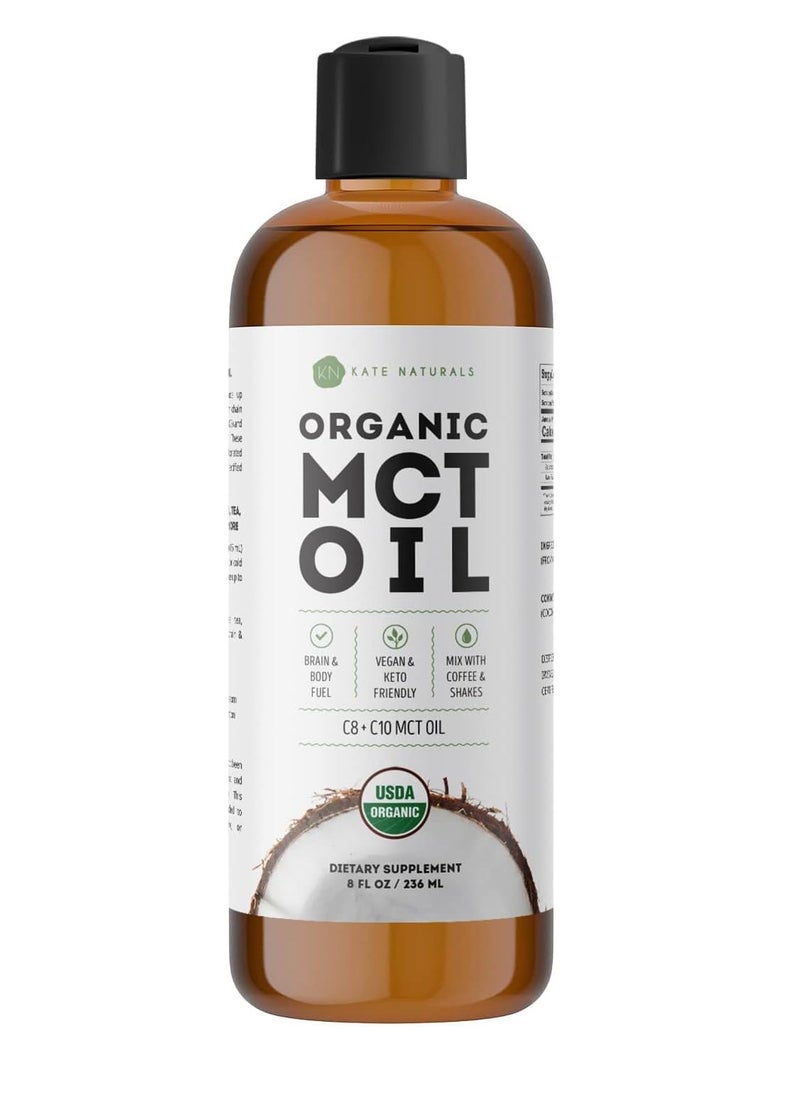 MCT Oil for Coffee & Keto 8oz - USDA Certified Organic MCT Oil Liquid with only C8 & C10. Odorless & No Aftertaste