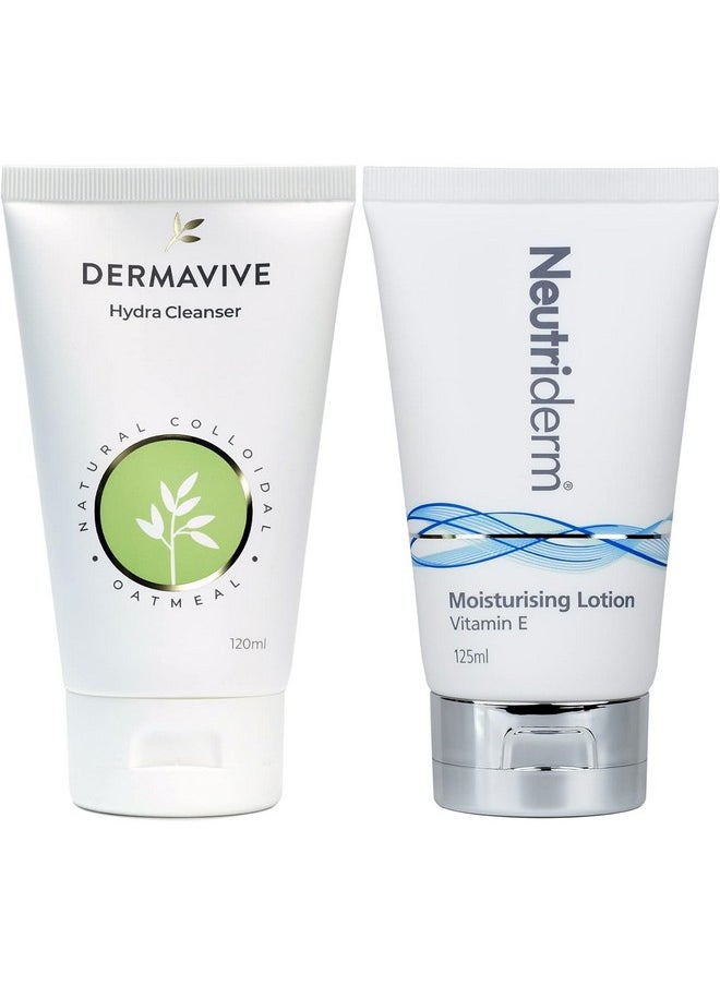 Pre-Makeup Skincare Combo, Vitamin E Moisturiser 125 Ml And Dermavive Hydra Cleanser Lotion (Combination) 120 Ml