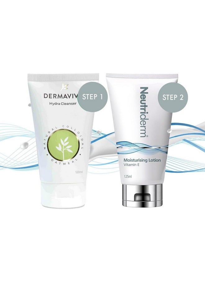 Pre-Makeup Skincare Combo, Vitamin E Moisturiser 125 Ml And Dermavive Hydra Cleanser Lotion (Combination) 120 Ml