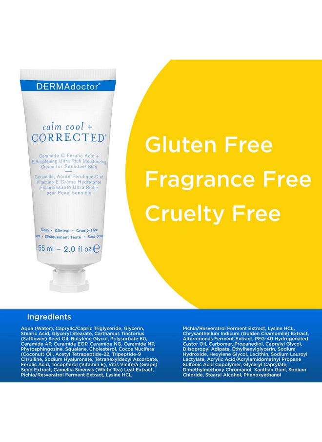 Calm Cool + Corrected Dermatologist Formulated Vitamin C Face Cream With Ferulic Acid + Vitamin E Oil; Ceramide Moisturizer For Sensitive Skin - 2.0 Oz