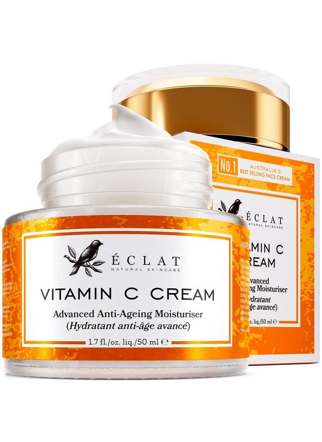Vitamin C Face Cream - Vitamin C Cream With 2.5% Hyaluronic Acid + 2% Squalane, Vitamin C Moisturizer For Face, Brightening Cream To Reduce Uneven Skin Tone And Wrinkles, Antioxidant Firming Cream
