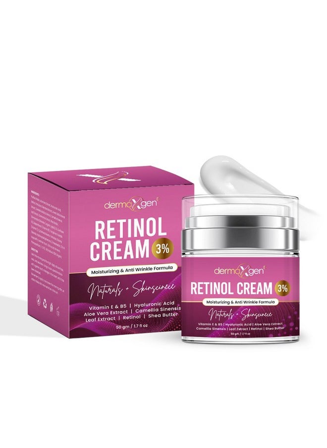 Retinol Cream - 3% (Percent) Retinol Cream For Face With Hyaluronic Acid - Anti-Aging Face Cream For Fine Lines And Wrinkles - Hydrating Face Moisturizer With Shea Butter, Aloe Vera