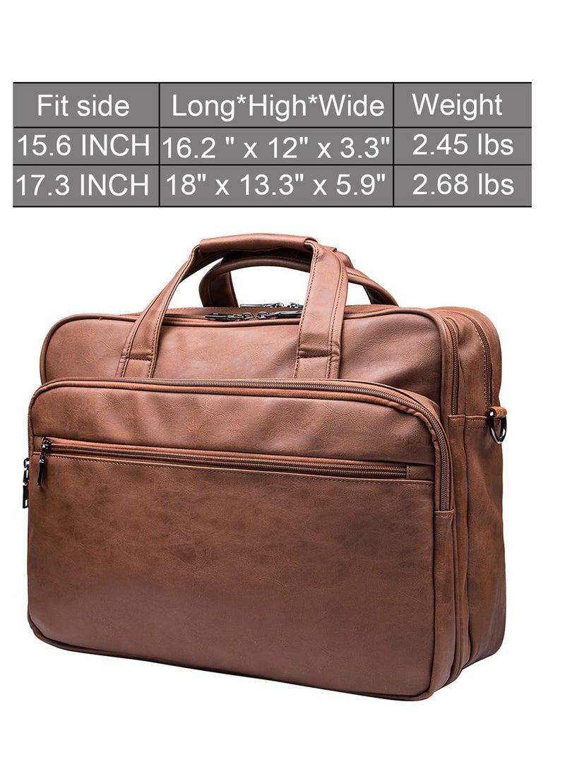 Leather Laptop Bag,Men's 17.3 Inches Messenger Briefcase Business Satchel Computer Handbag Shoulder Bag Fits 17.3 Inches Laptop Computer Tablet （Brown）