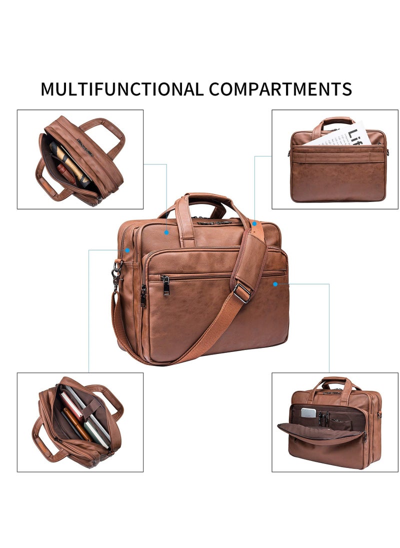 Leather Laptop Bag,Men's 17.3 Inches Messenger Briefcase Business Satchel Computer Handbag Shoulder Bag Fits 17.3 Inches Laptop Computer Tablet （Brown）