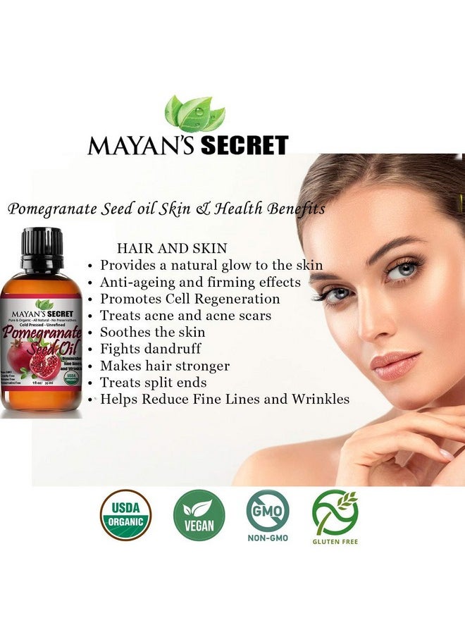 Usda Certified Organic Pomegranate Seed Oil For Skin Repair -Glass Bottle Cold Pressed And Pure Rejuvenating Oil For Skin, Hair And Nails