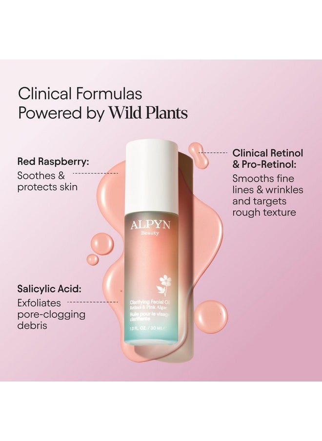 Alpyn Clarifying Facial Oil With Retinol & Pink Algae | Clear Congestion, Smooth Fine Lines, Improve Texture & Glow | 1 Fl Oz / 30 Ml