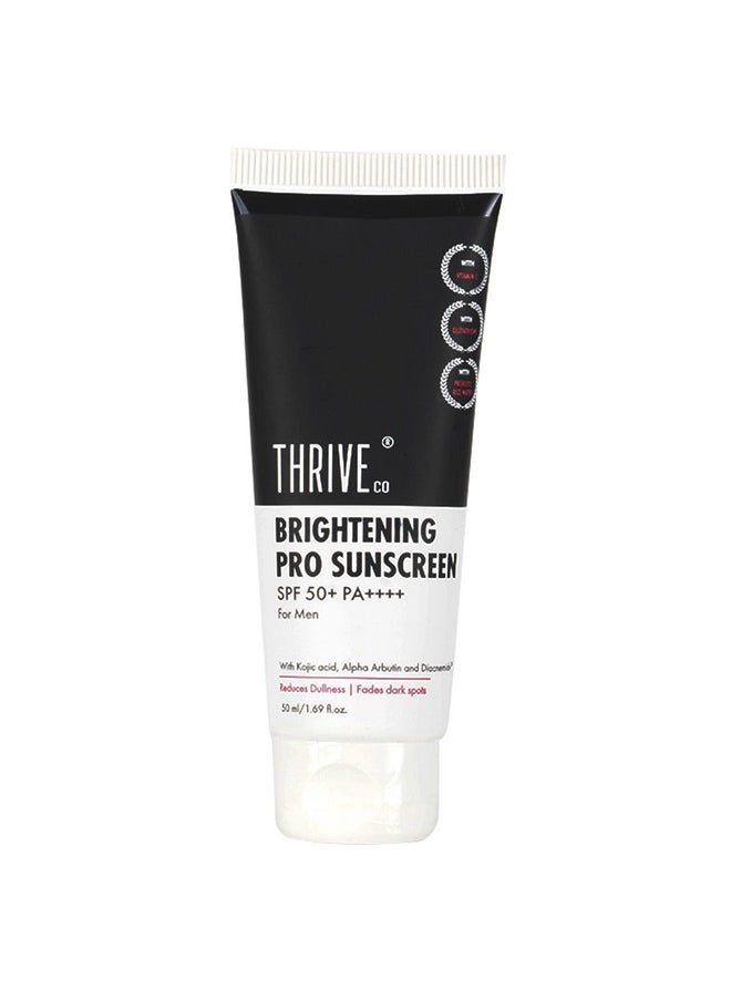 Brightening Pro Sunscreen For Men | Spf 50+ Pa++++ | Kojic Acid, Vitamin C And Diacnemide™ | Reduces Dullness & Fades Dark Spots | Zero White Cast | Non-Sticky & Highly Absorbant | 50Ml